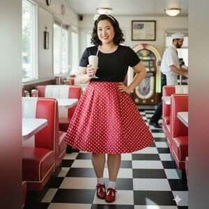 Red, Black And White Polka dot 1950s dress 2XL